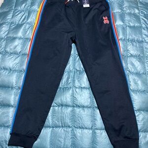 NWT Mens Psycho Bunny Black Track Pants with Blue, Yellow and Red Accents Sz XXL